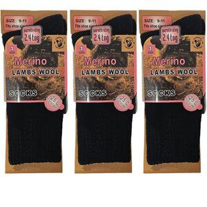 Womens Wool Socks, Merino Lamb  Thick Warm Winter Socks, 3-PACK, Black, NWT